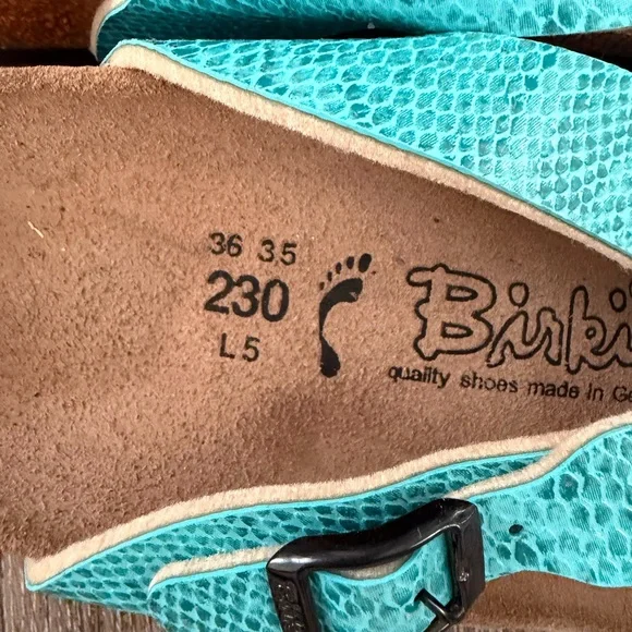 Birken-style Teal Textured Slip-On Sandals with Buckle - Picture 3 of 4